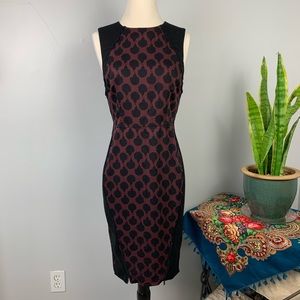 RACHEL Rachel Roy Black and Burgundy Patterned Sheath Dress